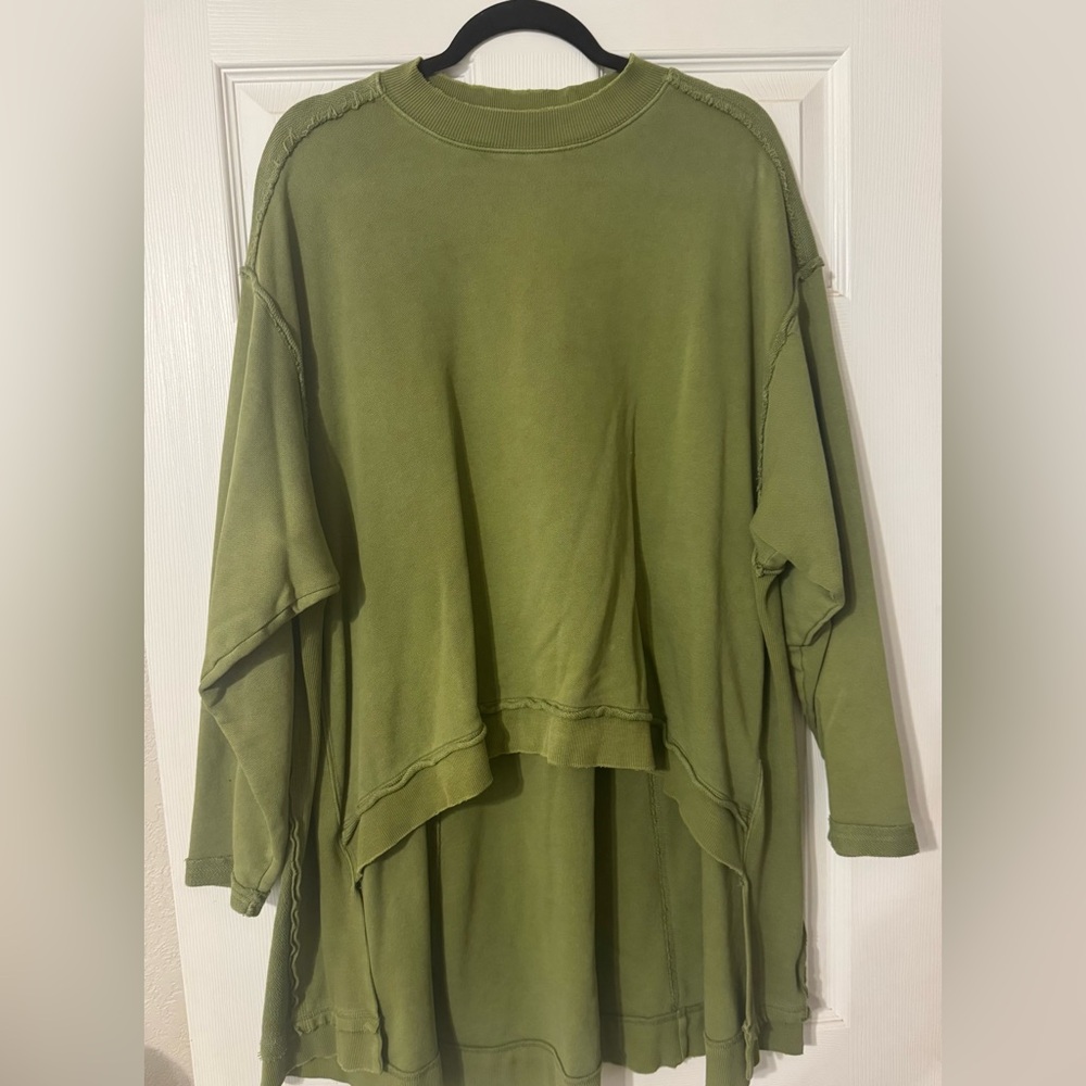 Free People Olive Green Oversized Layered Sweatshirt